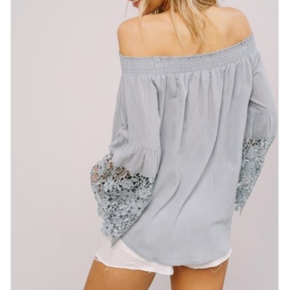 Off The Shoulder Lace Sleeves Long Sleeve Top - Picture 4 of 6